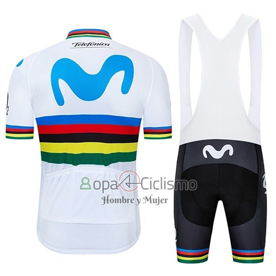 Uci Mondo Campione Movistar Ropa Ciclismo Culotte Corto 2019 Hombre Mangas Cortas Blanco